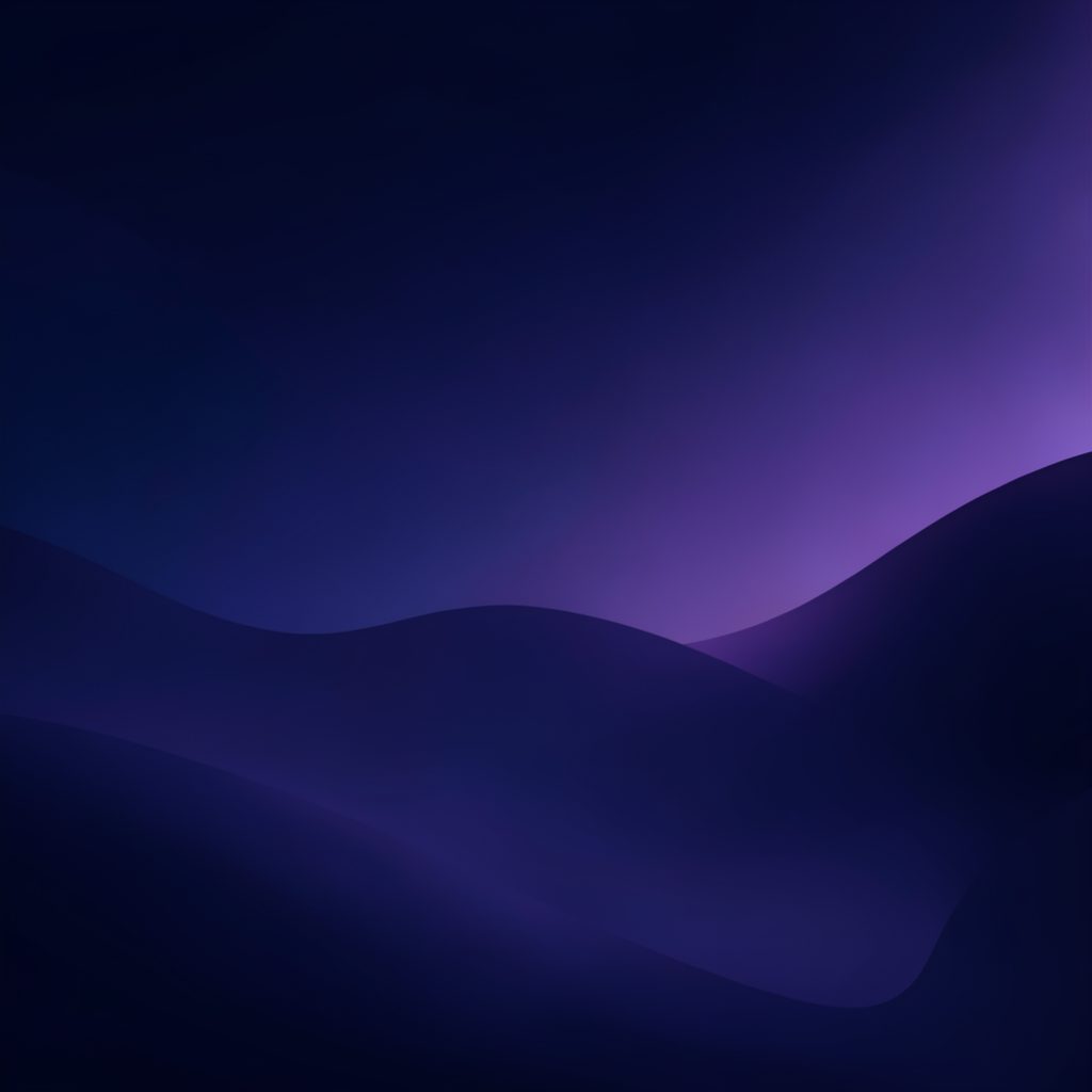 A calm, abstract digital landscape in deep navy and violet tones with soft glowing gradients, suggesting progress and forward momentum.